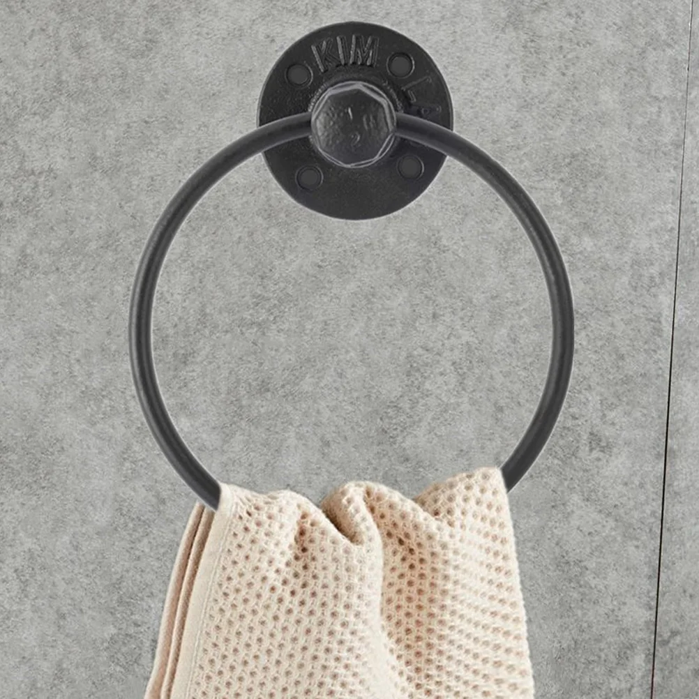 

Retro Iron Hanging Ring Hand Towel Rack Bathroom Organizer For Closet Kitchen Holder Wall Mounted Hanger Industrial
