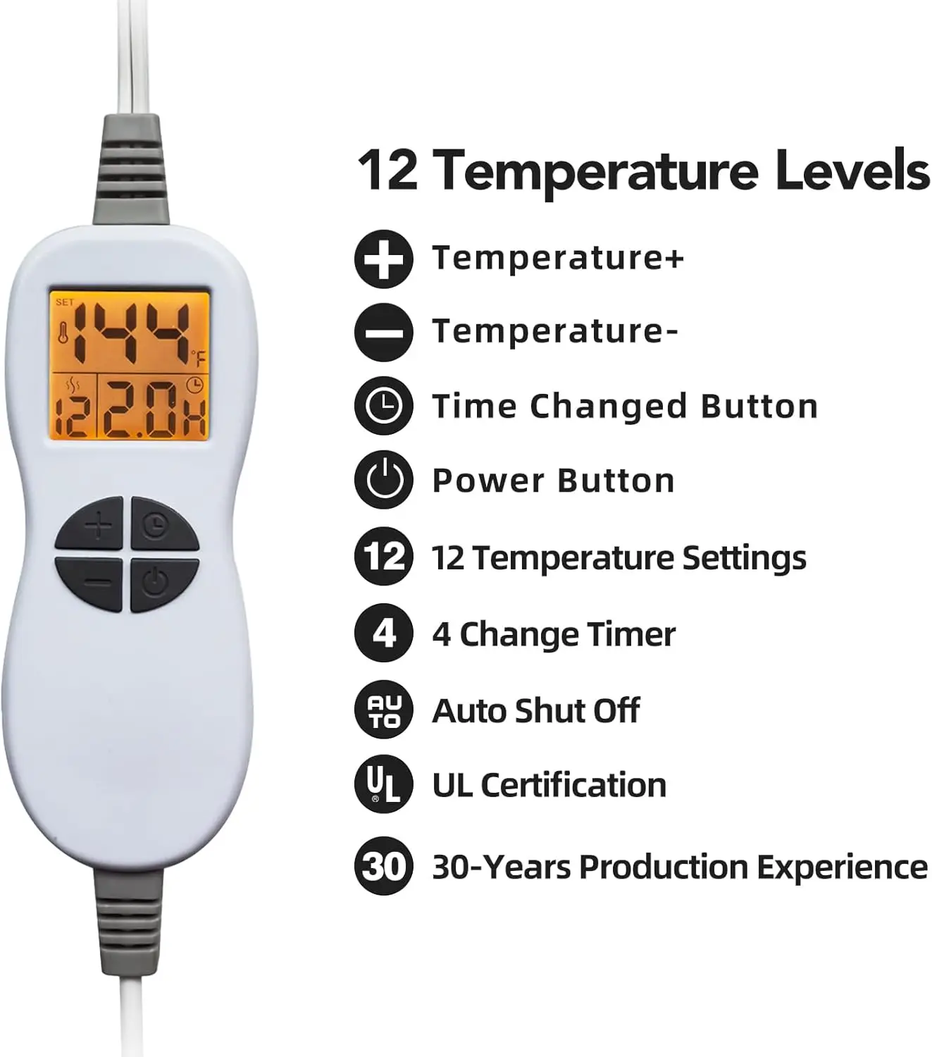 17''x33'' Weighted Heating Pad, 5.2lbs with 12 Temperature Settings& Countdown Display, Pain Relief