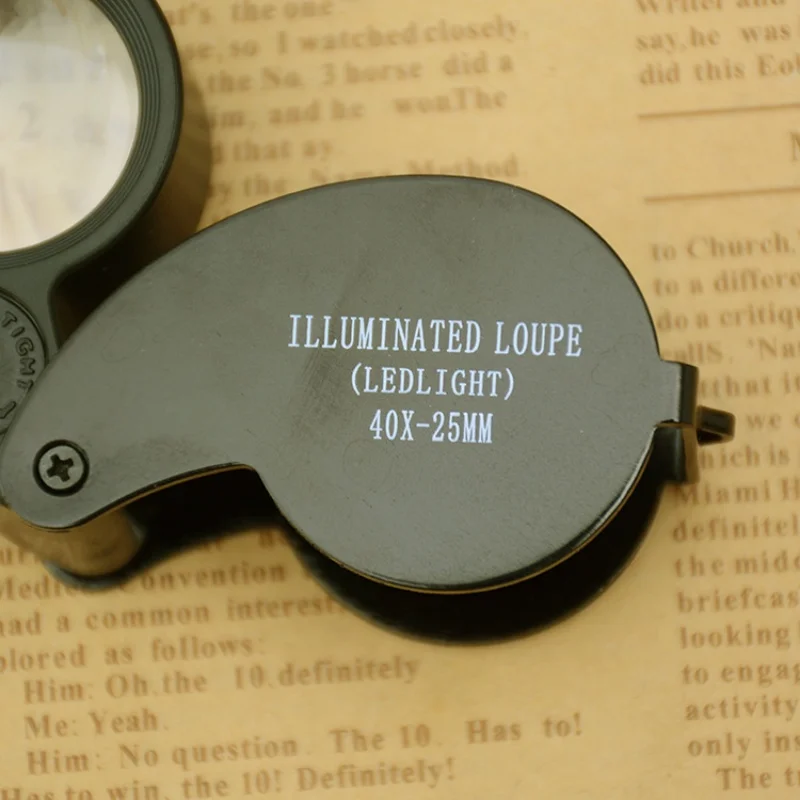 Jewelry Magnifier 40X Magnifying Glass Jewelers Loupe Pocket Folding Magnifier With Light for Watch Coins Stamps Gems Jewelry Diamond Identifying