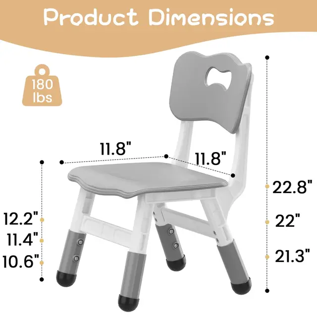 Chairs 2 Pack, 3 Level Height Adjustable Toddler Chairs for Children Boys Girls Age 2-6, Plastic Kids Chair for Home Family Classroom Nursery, Grey