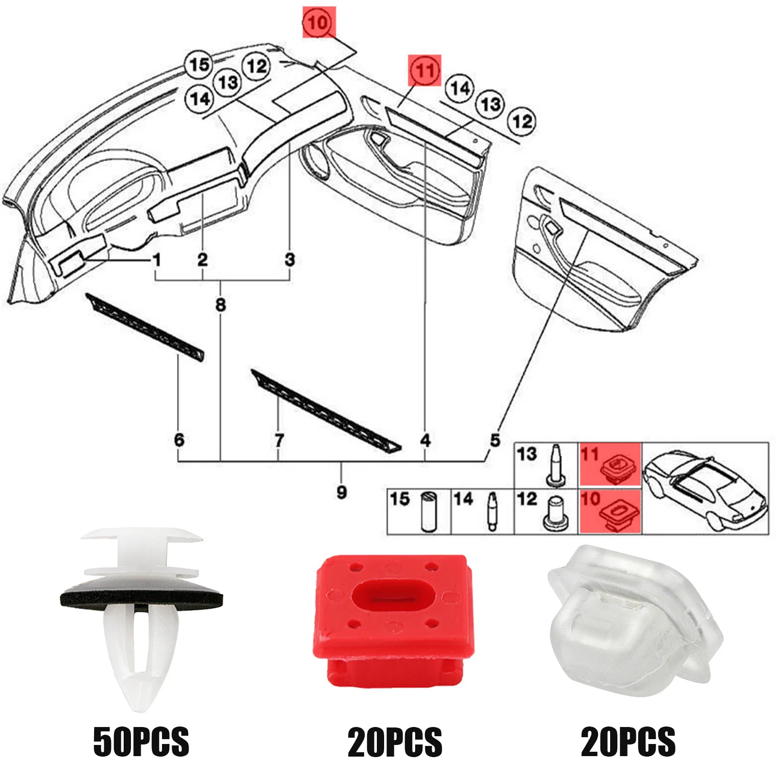 10 Stück Autotür Innen Armaturen brett Armaturen brett Zierleiste Form clips  für BMW 3er E46 M3 E65 E66 X3 E83 Auto Retainer Ösen - AliExpress