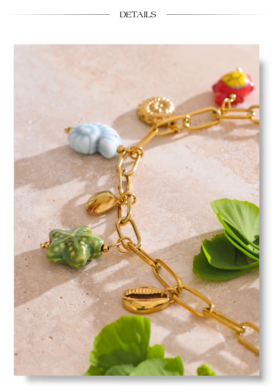 Yhpup Ozean-Stil, exquisite Keramik-Muschel, Seestern, Schildkröte, Tropfen, goldene Halskette für Damen, Edelstahl, trendiger Schmuck – Detail 15