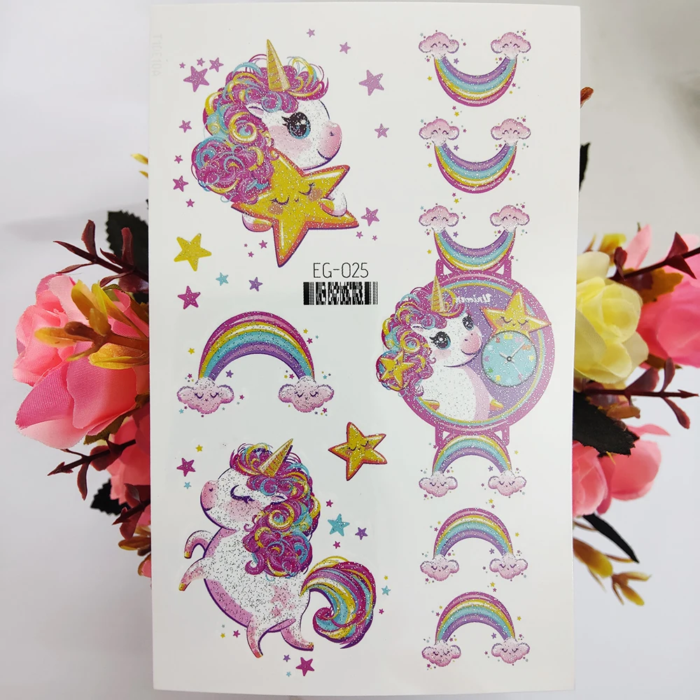 New Glitter Unicorn Temporary Tattoo Sticker For Kids Girl Waterproof Tatto Flash Moon Star Tatoo Art Fake Tattoos Stickers