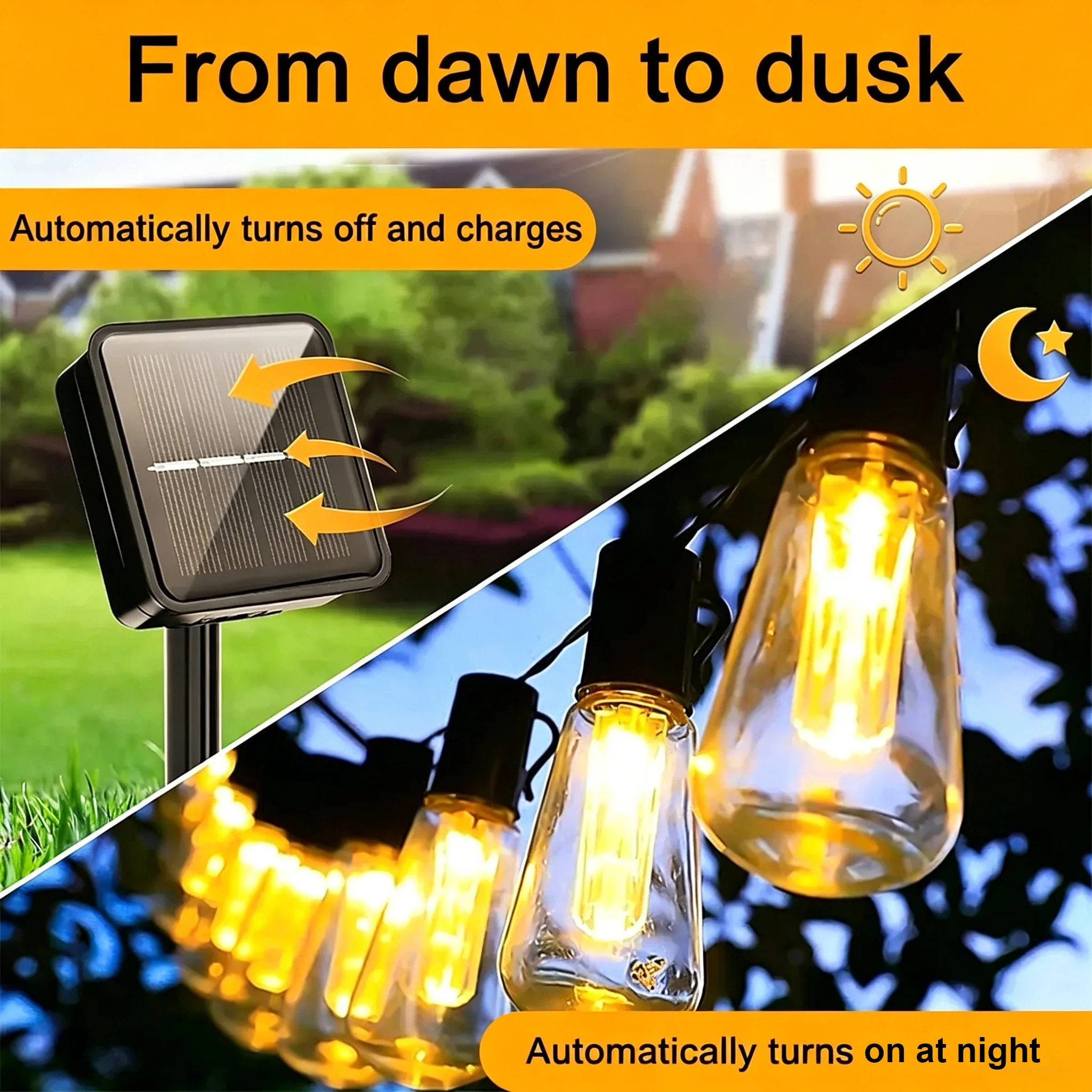 Outdoor Retro LED Solar String Lights - Waterproof Garland Fairy Lamps for Garden, Balcony, Camping, Party, and Christmas Decor