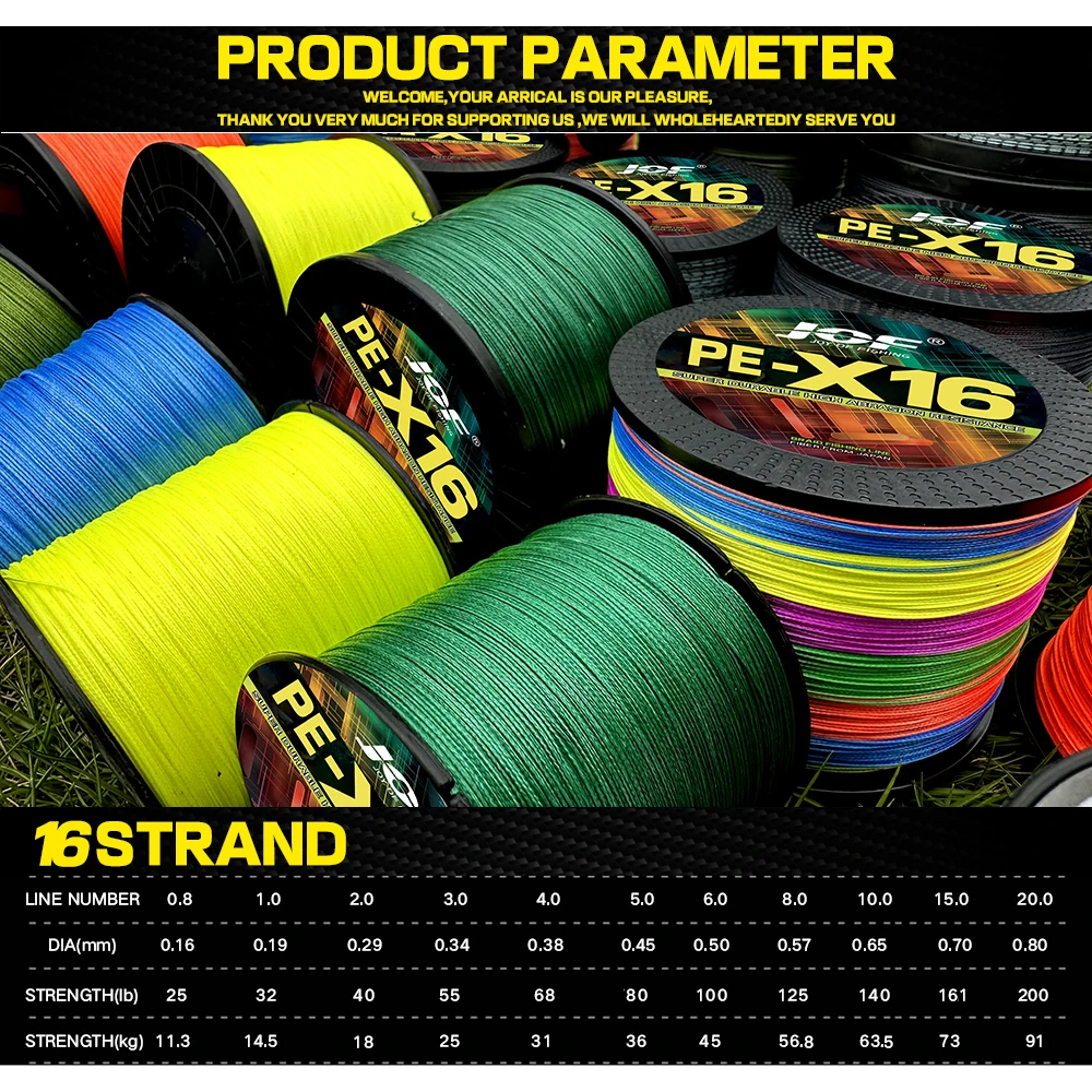 16 Strands PE Braided Fishing Line 0.16mm-0.8mm 25-200LB 100M 300M