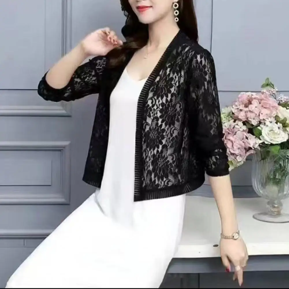 여성용 캐주얼 레이스 가디건, 트렌디 상의, 경량, 짧은 상의, 커버 업 스트리트웨어, 여름
