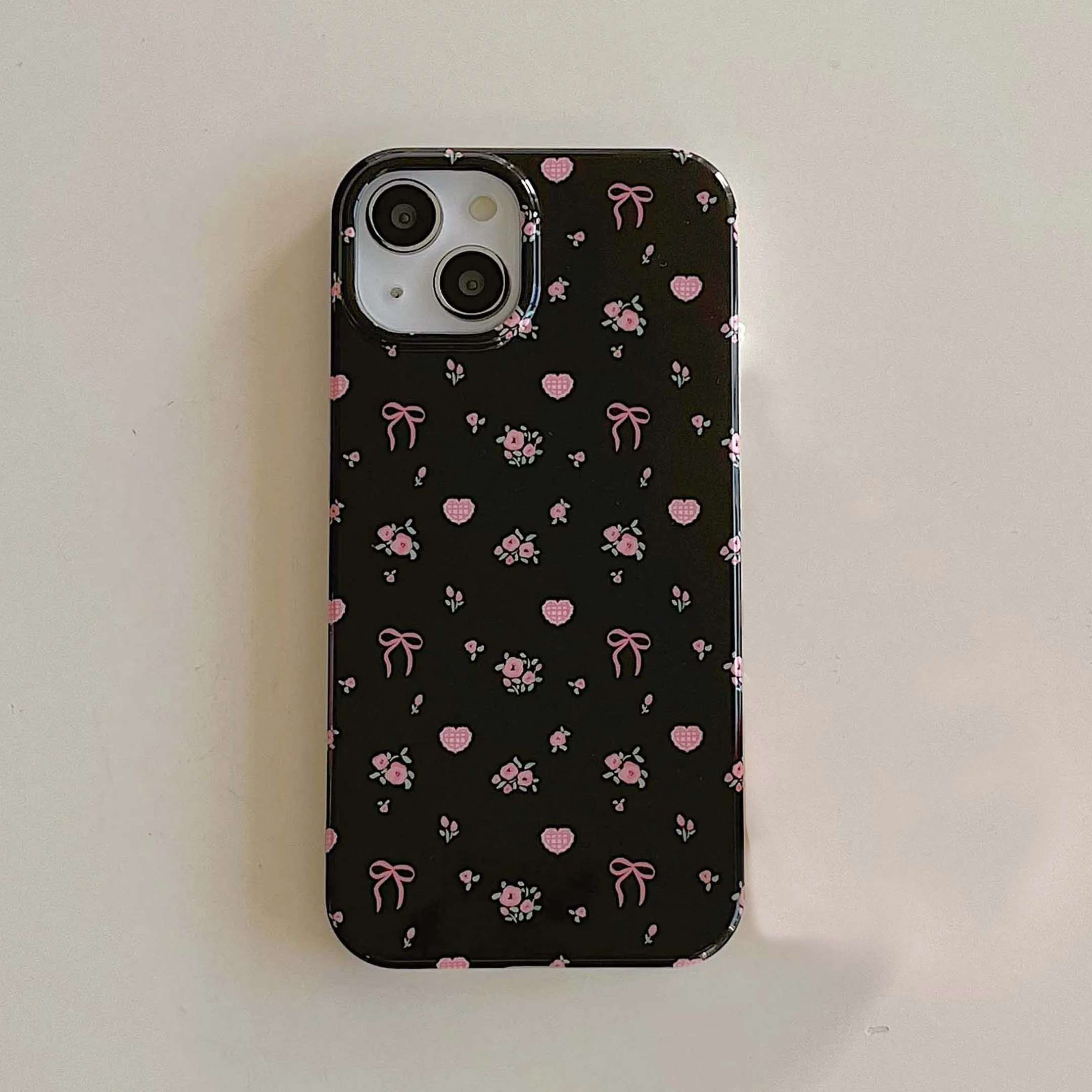 thumbnail image 1 of Funda de teléfono a prueba de golpes para iphone 14 pro max 11 12 13 15 pro max, carcasa trasera de dibujos animados, Ins, flor rosa, lazo de felpa imd, 1 of 5