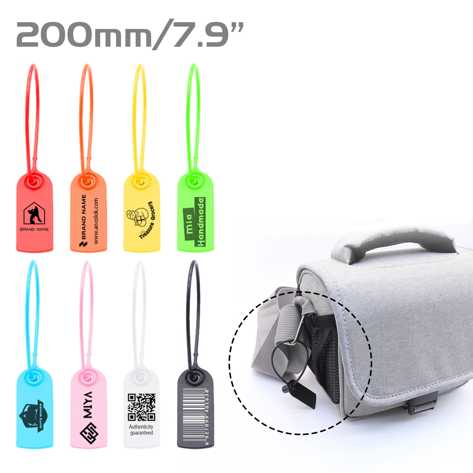 Ancolok-Print Tags for Clothing, Brand Labels, Safety of Clothes, Shoes, Bags, Plastic Tag, Anti-counterfeit, 100Pcs