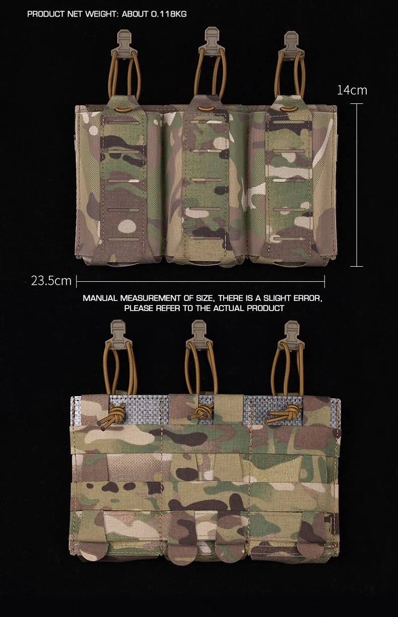 Triple Mag Pouch 5,56/7,62 mm, leicht, oben offen, elastisch, MOLLE-Halterung, Multi-Kaliber, Feldgebrauch, Jagdweste, Taillenausrüstung, Träger – Detail 2