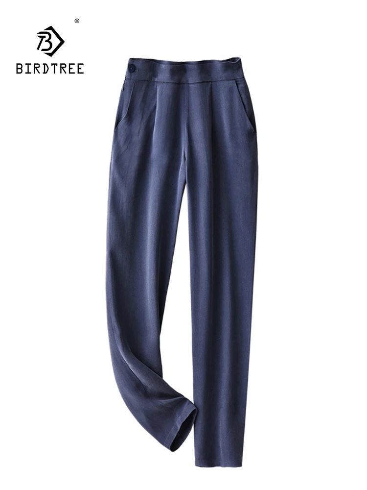 

BirdTree 32 мм прямые брюки из натурального шелка, Женская драпировка, повседневный офисный стиль, универсальный длинный рукав, лето 2024, новинка B41007QC