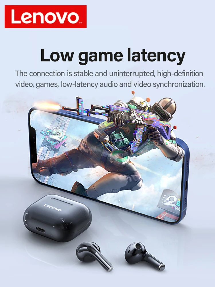 Lenovo LP40 Wireless Headphone TWS Bluetooth 5.0 Earphones Dual Stereo Noise Reduction Bass Headset Touch Control Earbuds 300mAH