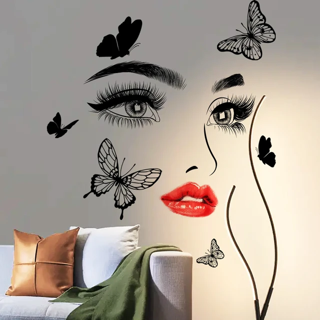 1 pieza, pegatina de pared de labios rojos de belleza Sexy, pegatinas  decorativas de corazón para niña, pegatinas de pared autoadhesivas de PVC  para sala de estar Sailing Electrónica