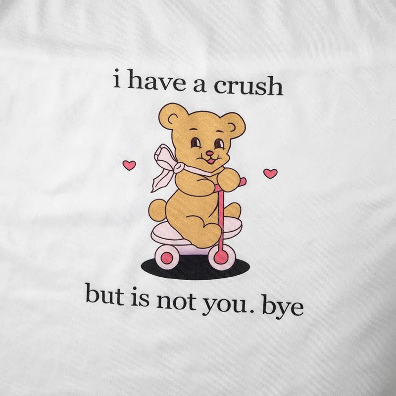 Top de corsé blanco sin mangas de verano con estampado de letras de oso bonito, top corto sexy ajustado para mujer, ropa de moda con lazo de encaje, ropa de mujer