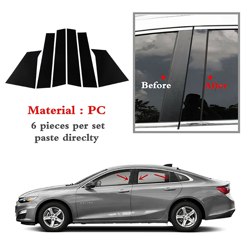 Car Window Trim 6Pcs Car Window Pillar Posts Door Trims Cover Decoration Sticker Glossy Black for Chevrolet Malibu carbon fibre