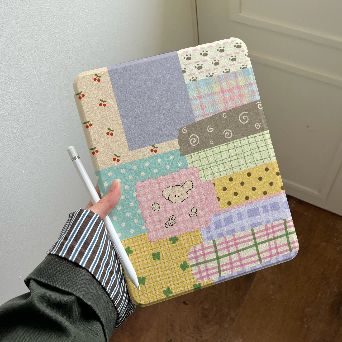 Adorable Pink Grid Doggy Tablet Case Cover