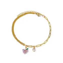 Elegant Gold Zircon Flower Bracelet - Luxury Designer Jewelry Gift - 19cm (HJ388G - Anklet)