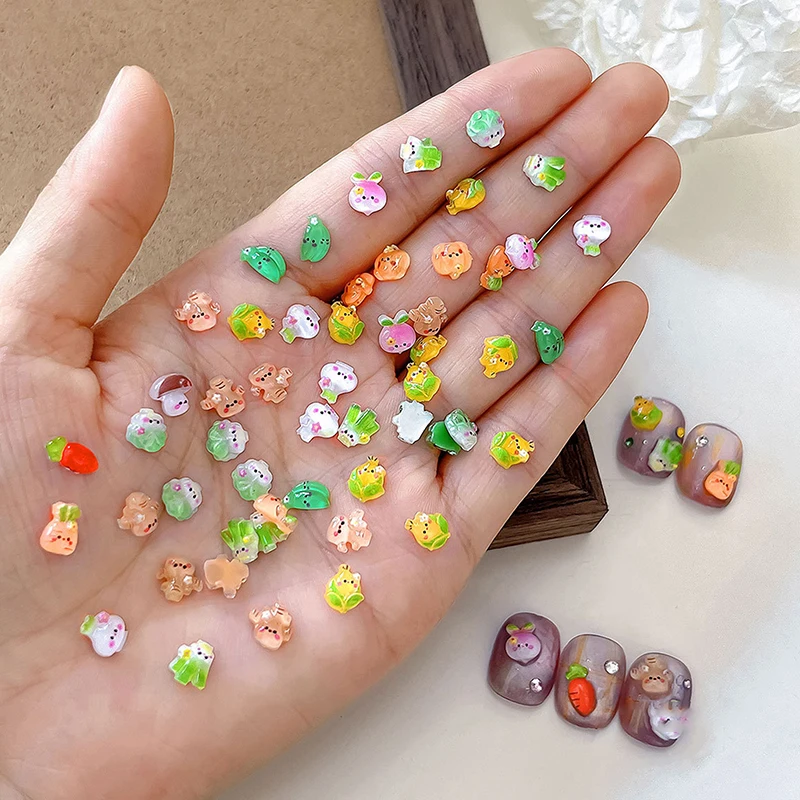 20Pcs Ice-Transparent Vegetable Nail Charms Cute Mini Cabbage Corn Resin Rhinestones, Cartoon DIY Nail Art Decoration Accessory