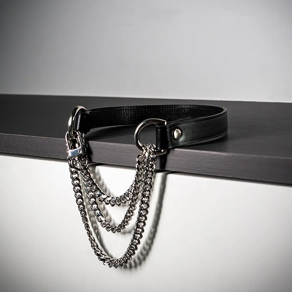 Colar punk erótico em couro legítimo para casais bondage_voghion.com