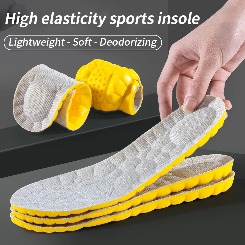 4D Sports Insoles for Shoes PU Sole Soft Breathable Shock Absorption Cushion Running Orthopedic Feet Care Insoles