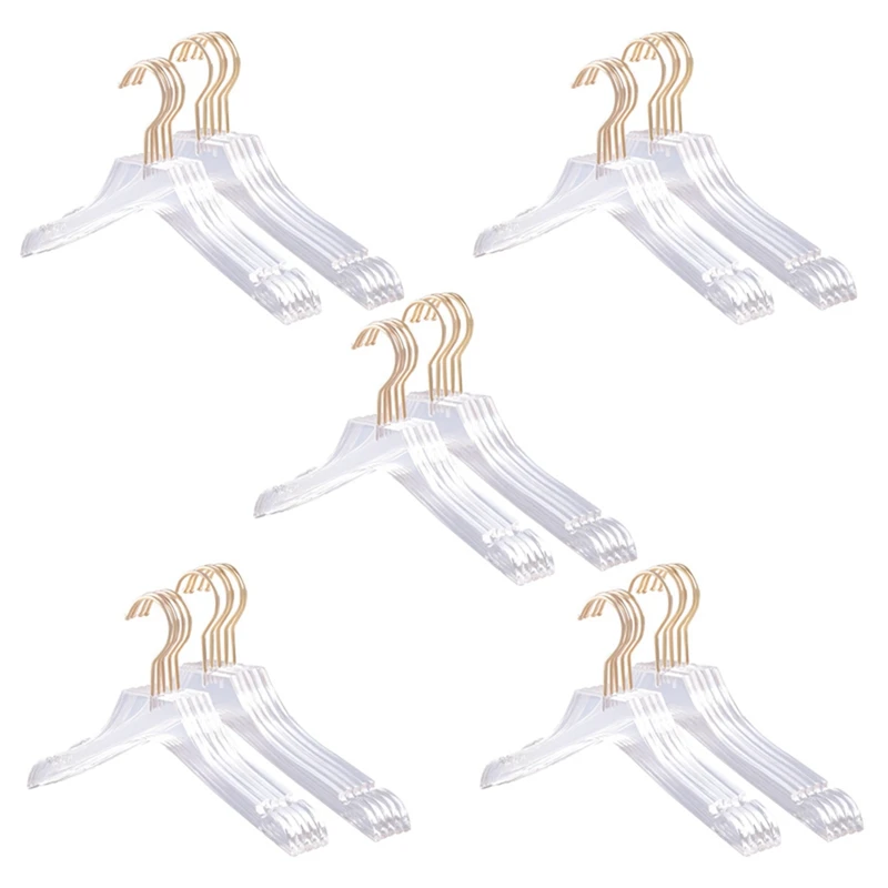 AFBC 25 Pcs Clear Acrylic Clothes Hanger With Gold Hook, Transparent Shirts Dress Hanger With Notches For Lady Kids L