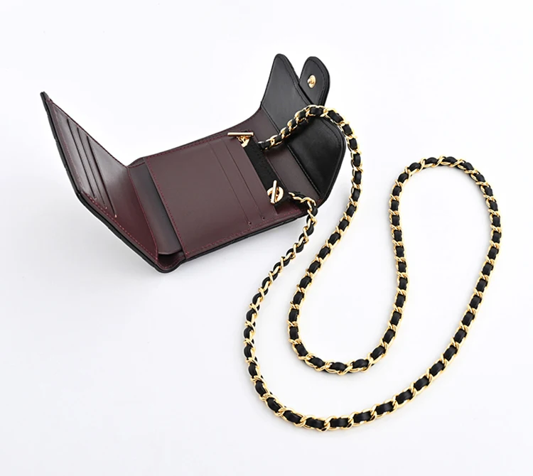 Conversion Kit Real Cowhide Leather Chain+Insert Change Your Tri-fold Long  Wallet To A Small Crossbody Purse