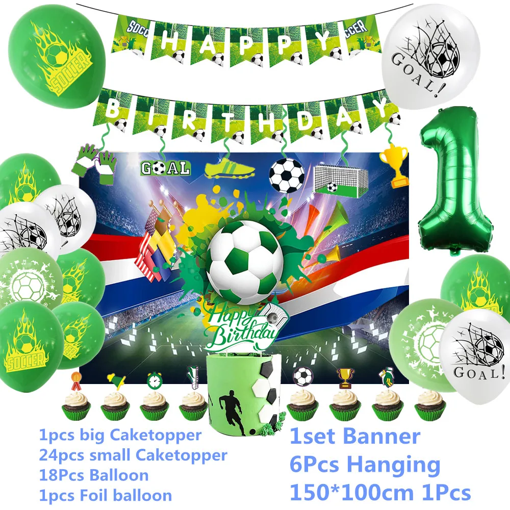 

football Theme 1Set Party Decoration Latex Balloons Cake Topper Banner Boy Happy Birthday Party Decor sports