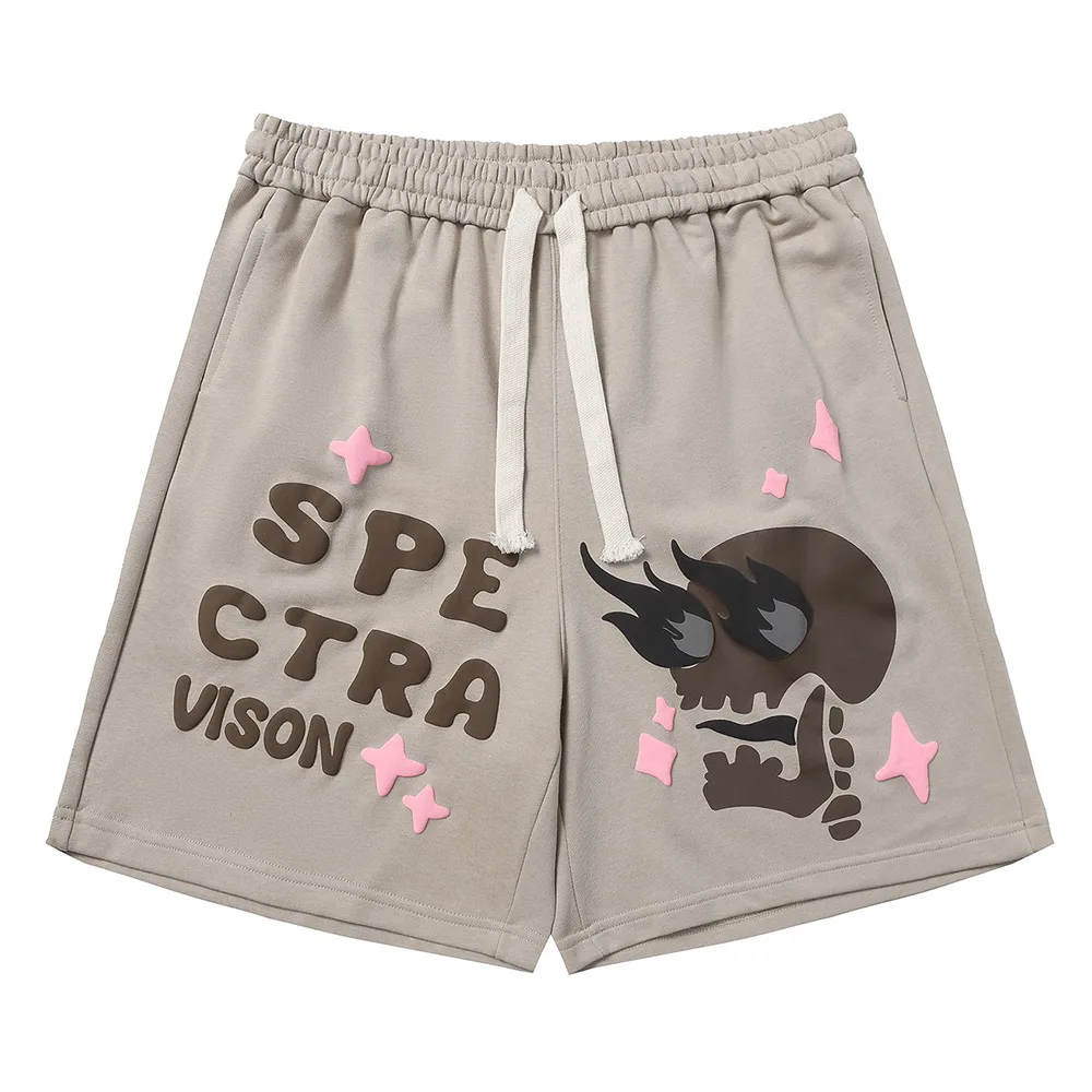 

High Street Men Cartoon Skull Graphic Print Shorts Drawstring Five Point Sweatpant New Casual Oversized Sports Shorts 3 Colors