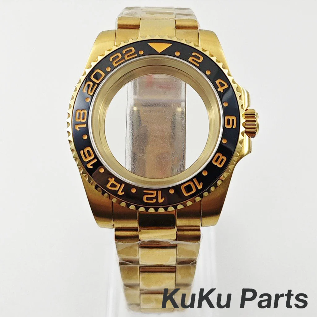 Gold 40MM Oyster Bracelet Sapphire Glass Waterproof Watch Case with 28.5mm Dial Compatibility