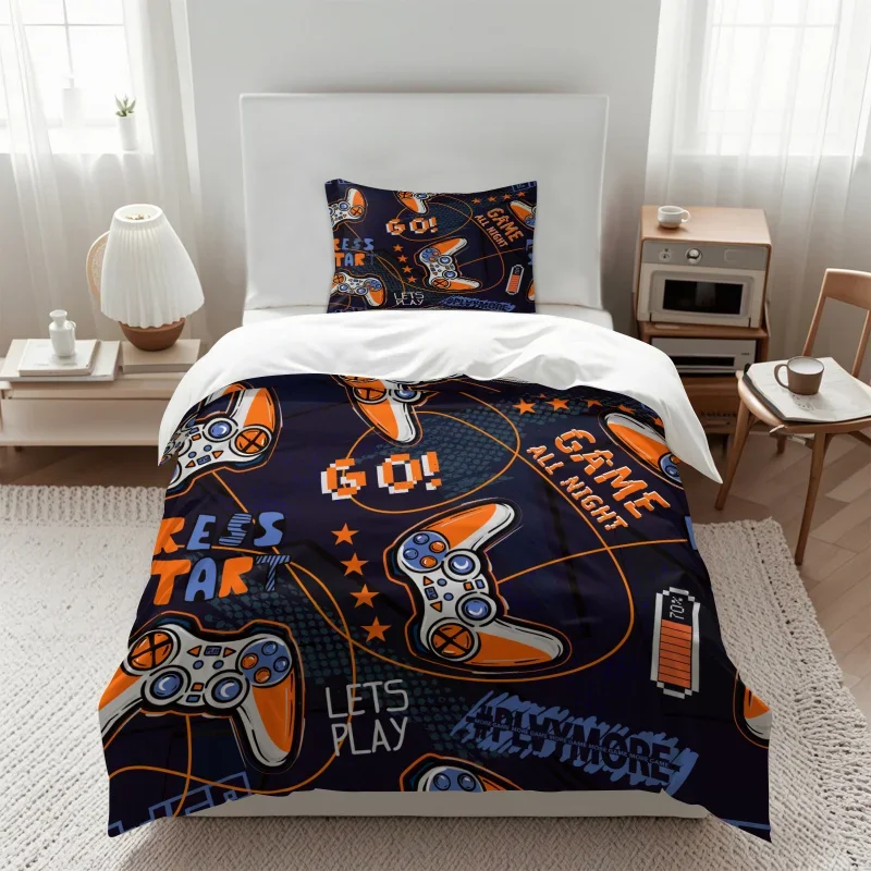 Gamepad Printed Bedding Soft and Cozy Duvet Cover and Pillowcases Room Decorating Set for Video Game Lovers for All Seasons