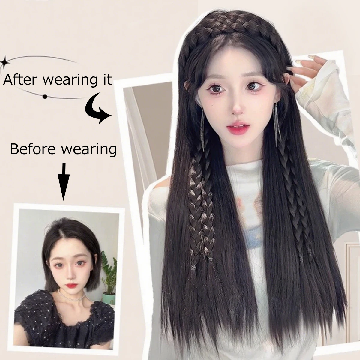 Synthetic Fashion Fishbone Braided Headband  Wig Women Simulation High Ponytail Headdress