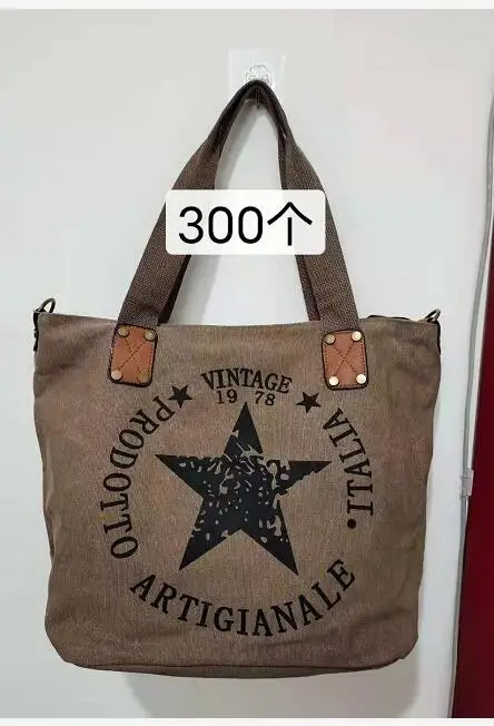 2022 BIG STAR PRINTING VINTAGE CANVAS SHOULDER BAGS Women Travel Tote Factory Outlet Plus Size Multifunctional Bolsos 