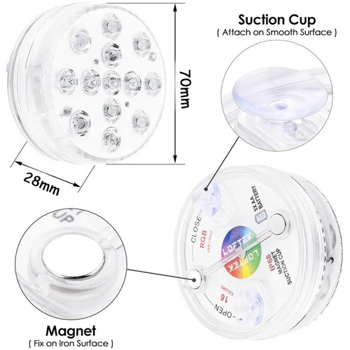 13LED DC 12V RGB 잠수정 조명 흡입 컵, IP68 방수 수영장 야간 램프, 연못 파티 장식 램프 분위기 2