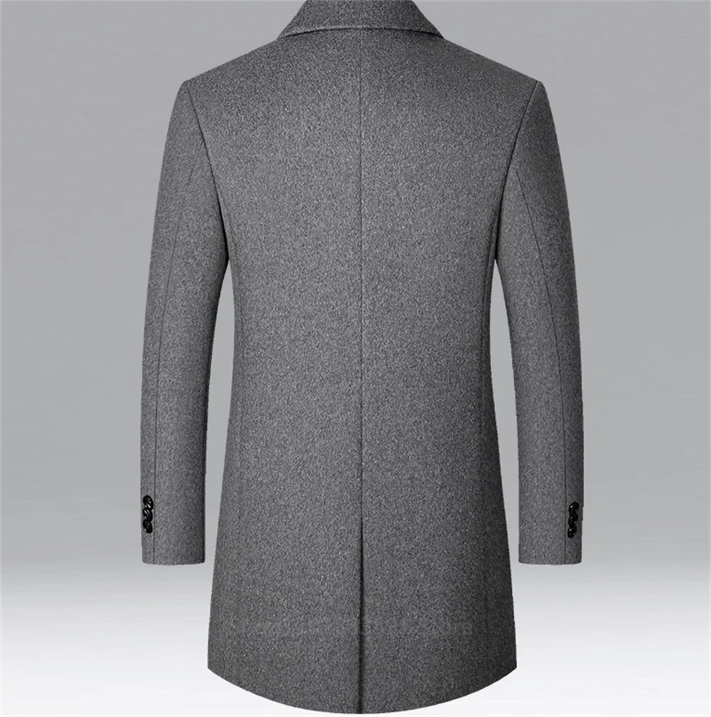 Description Picture 3 of itemWoolen Coat Autumn Winter Cotton Thicken Wool Blends Jacket Coats High Quality Male Tops Windproof Warm Trench Overcoats