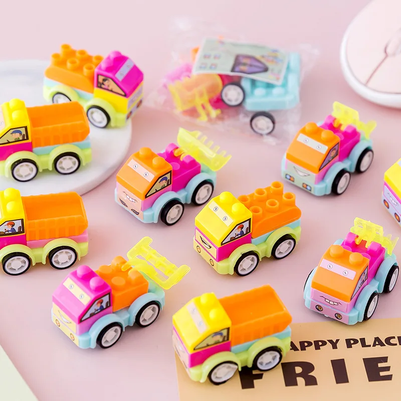 10Pcs Creative Puzzle Building Block Cars DIY Construction Vehicle Toy Kids Baby Shower Birthday Party Gifts Party Favors Pinata building block toys,party toys,toy gift filler