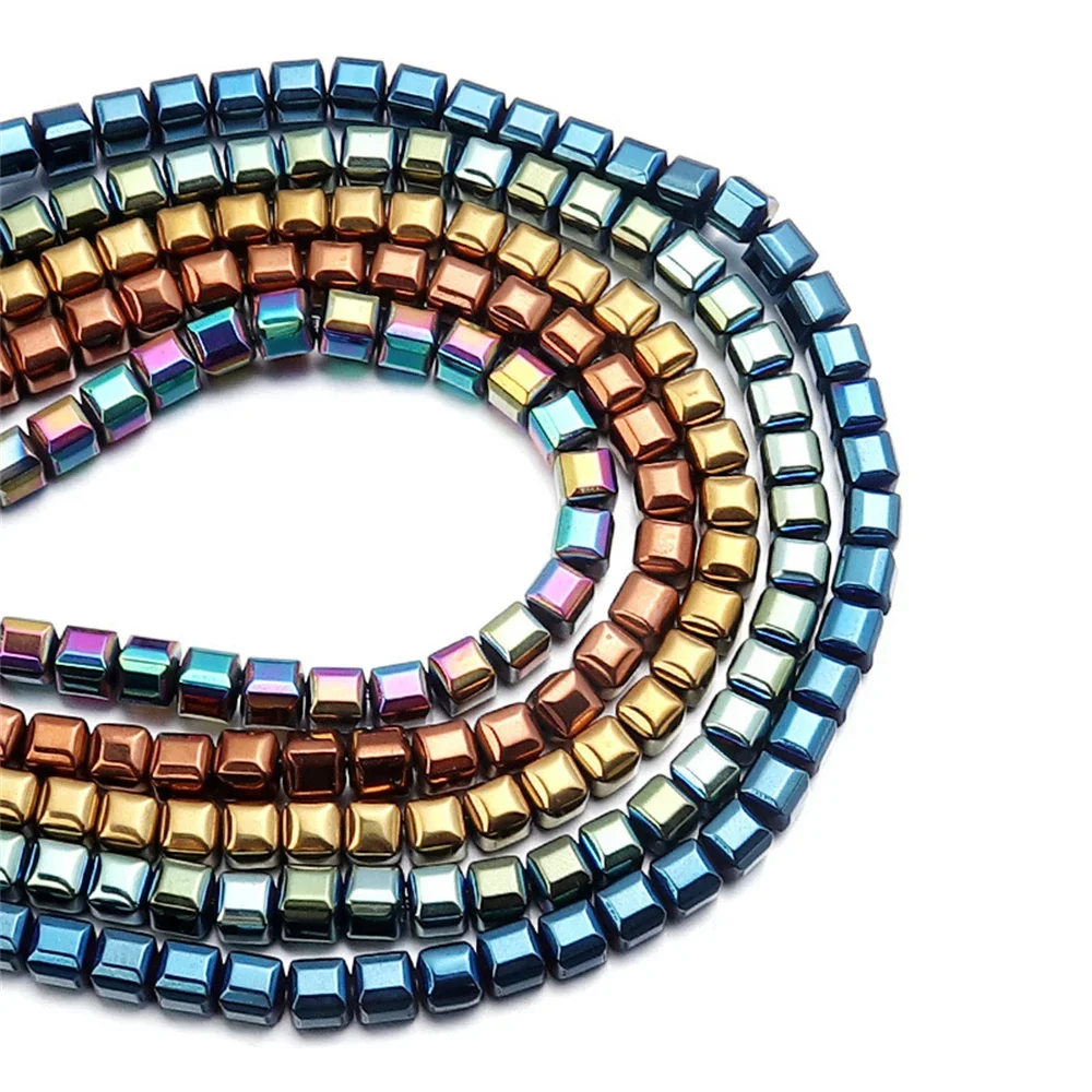 

4 6 8mm Natural Gold Plated Hematite Beads Stone Square Spacer Loose Bead for Jewelry Bracelet Keychain Making DIY Accessories