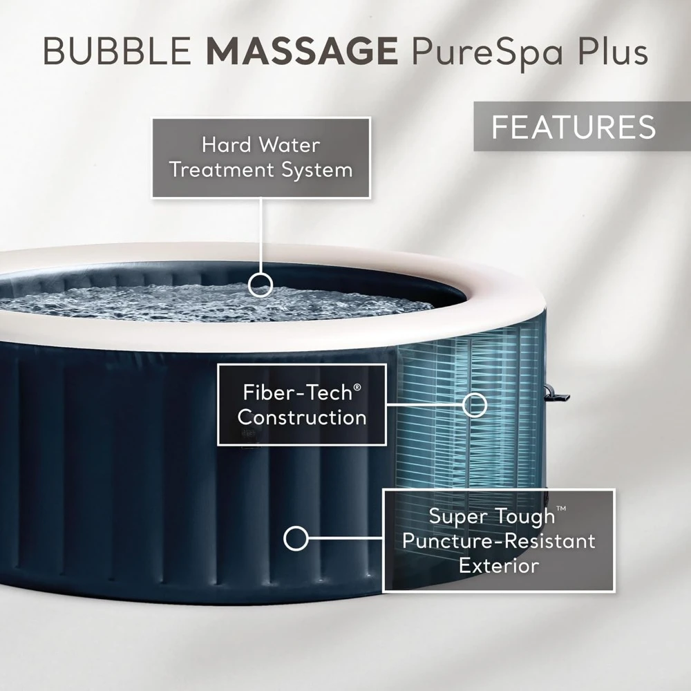 Bubble Massage Spa Set: Includes Energy Efficient Spa Cover – 2 Contoured Headrest – LED Light – 4 Person 3