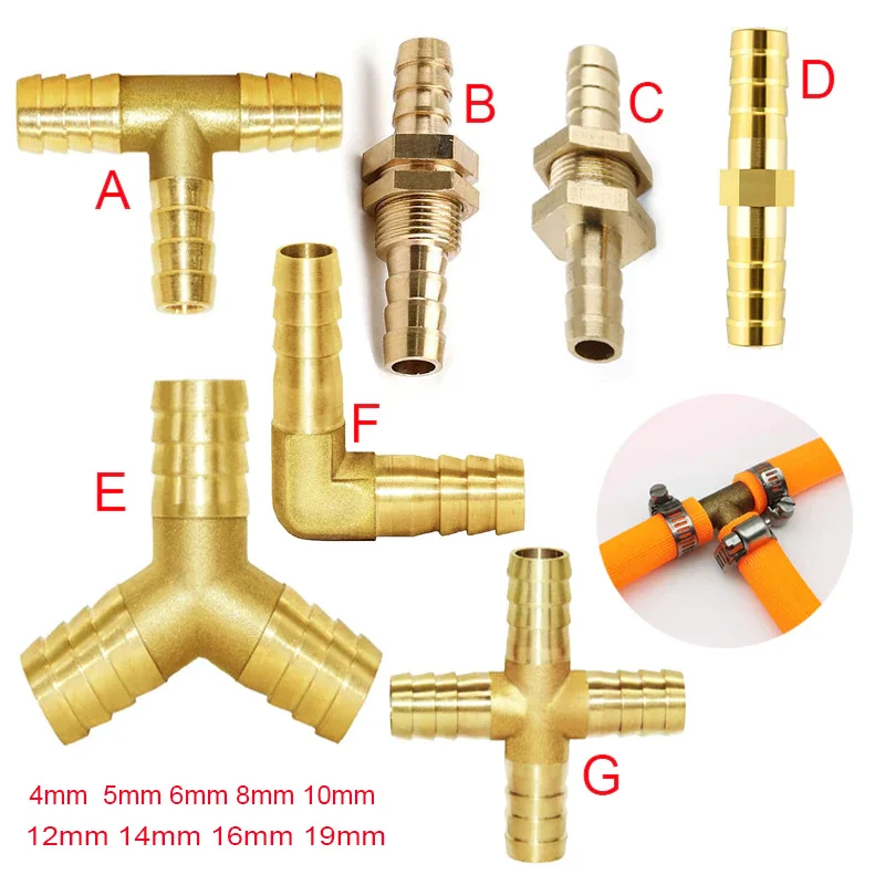 

1PCS Brass Barb Pipe Fitting 2 3 4 Way Connector for 4mm 5mm 6mm 8mm 10mm 12mm 16mm 19mm Hose Copper Pagoda Water Tube Fittings