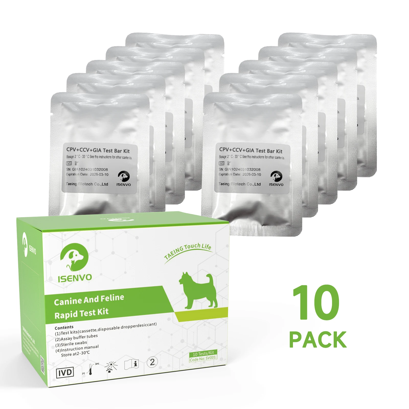 10 Pcs Canine CPV+CCV+GIA Ag Combined 3-in-1 Rapid Test Kit Home Health Test For Dogs Veterinary