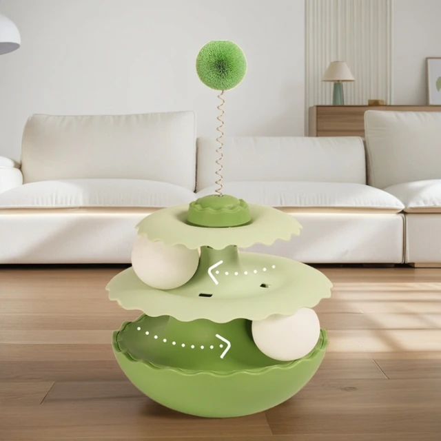 2-Tiers Self-Play Wobbler Toy for Cats: Dopamine Color Spinning Toys- Automatic Teaser for Indoor Fun & Boredom Relief 4