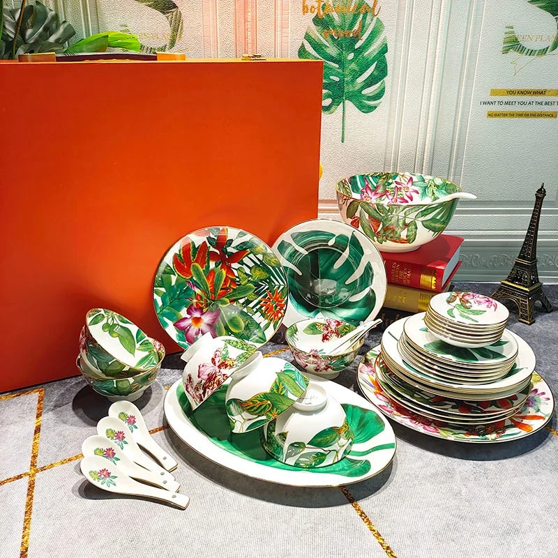 Tropical Rainforest Series Western Food Plate Rice Bowl Soup Pot Tableware Wizard of Oz Bone Porcelain Tableware Gift Gifts