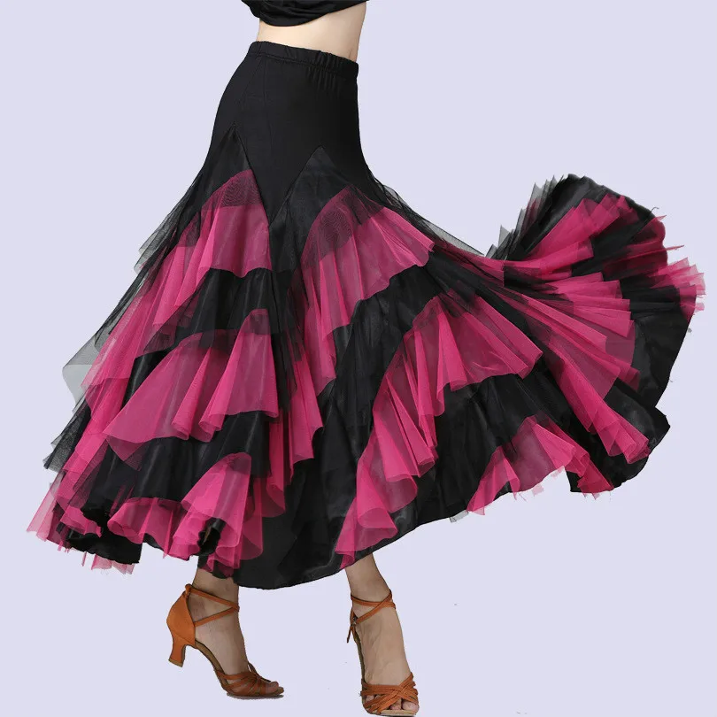 

New Women Dancing Costume Flamenco Waltz Ballroom Dance Skirt Classical Competition Practice Layered Big Swing Spanish Skirts