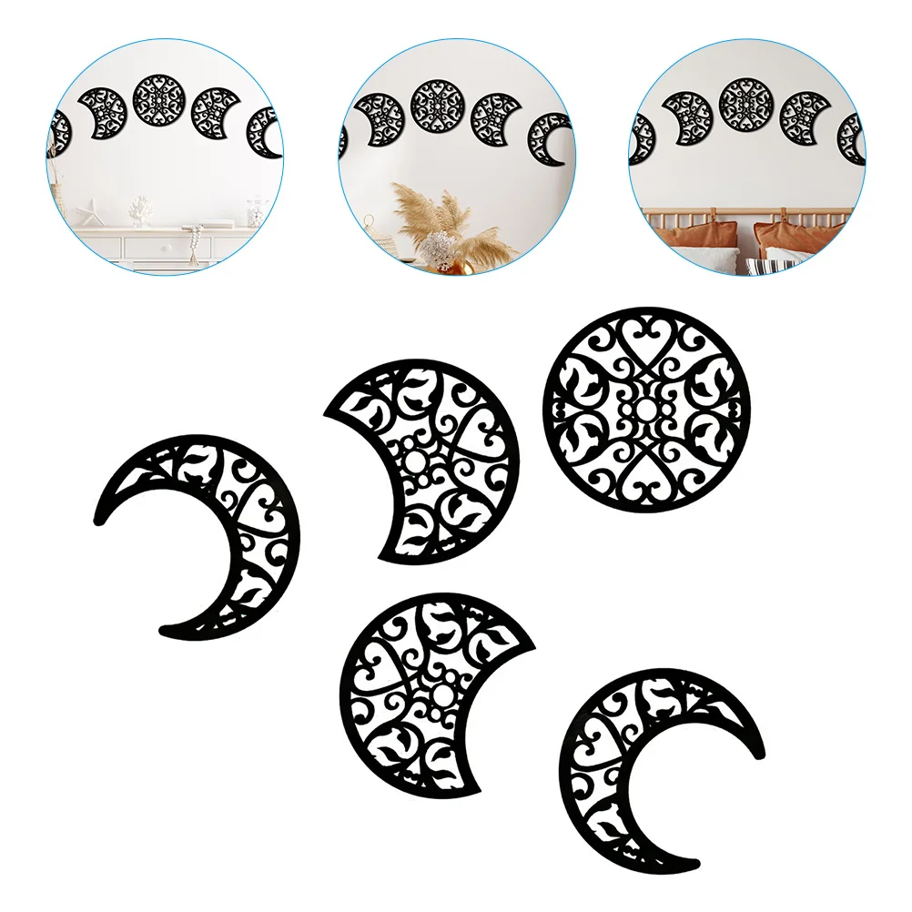 

5 Pcs Moon Phase Wood Chip Decoration Flower Garland Decorations Ornament Nordic