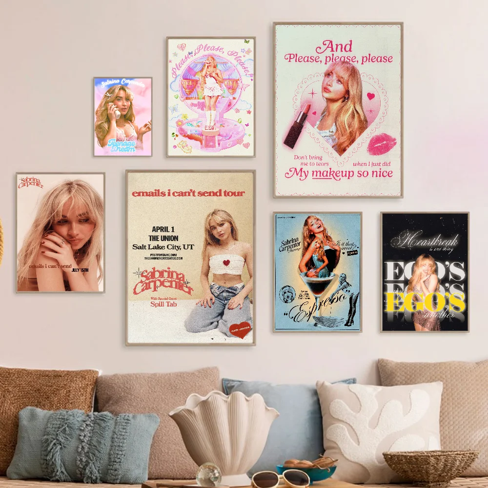 Singer S-Sabrina C-Carpenter Vintage Posters Sticky Retro Kraft Paper Sticker DIY Room Bar Cafe Stickers Wall Painting