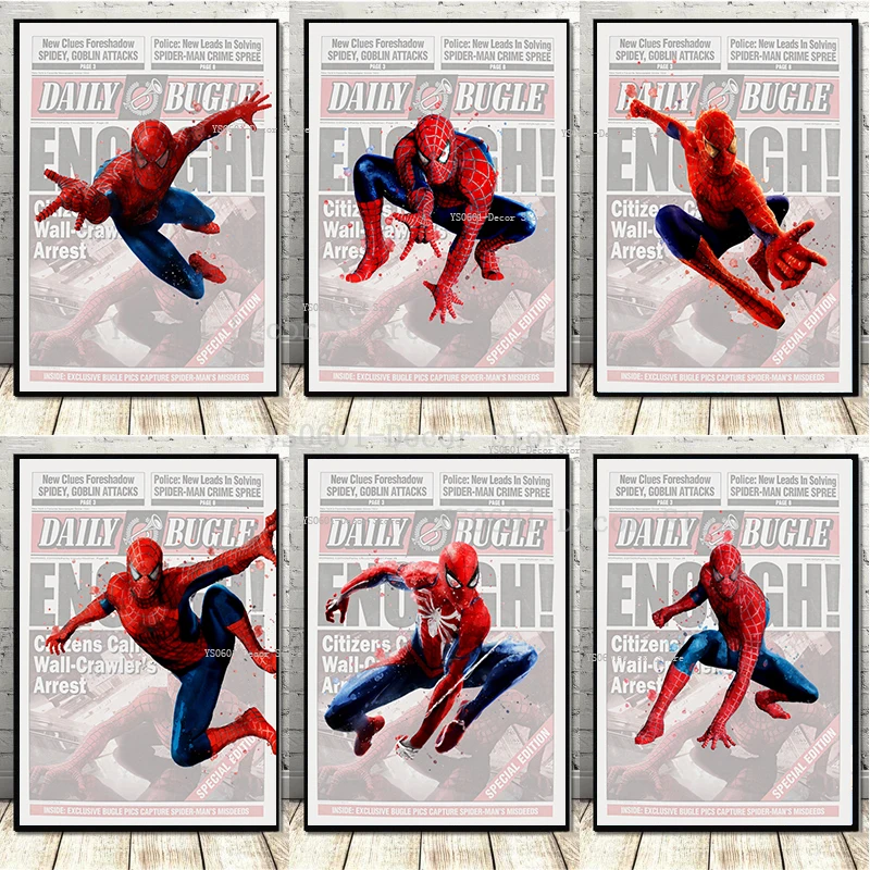 2022 New Disney Marvel Spiderman Poster Daily Bugle Giornale Canvas Painting Wall Art Pictures Murale Bedroom Decor Home Decor