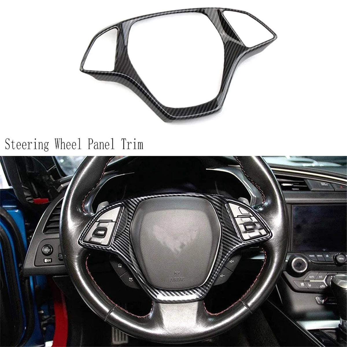 ABS Carbon Fiber Car Steering Wheel Panel Decoration Cover Trim Moulding Sticker for Chevrolet Corvette C7 2014-