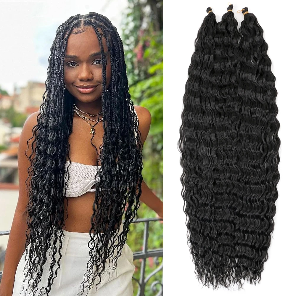 3 Packs Ocean Wave Crochet Hair 32 Inch Long Deep Wave Braiding
