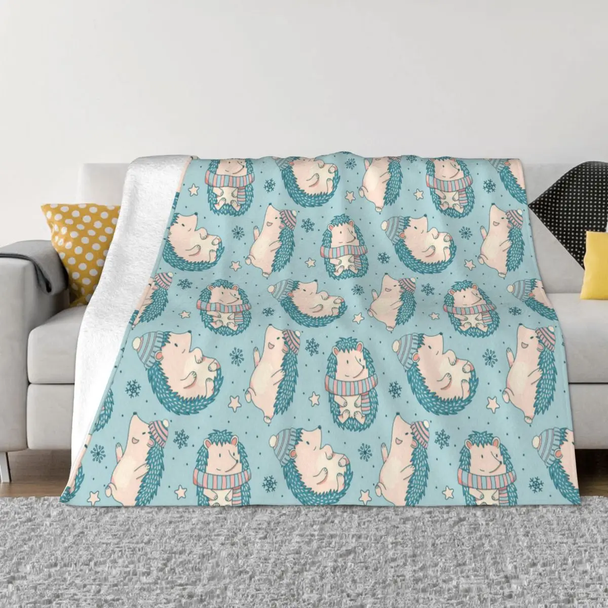 

Cute Hedgehog Plaid Blankets Coral Fleece Plush Summer Collage Cartoon Gift Soft Throw Blanket for Home Travel Bedspreads