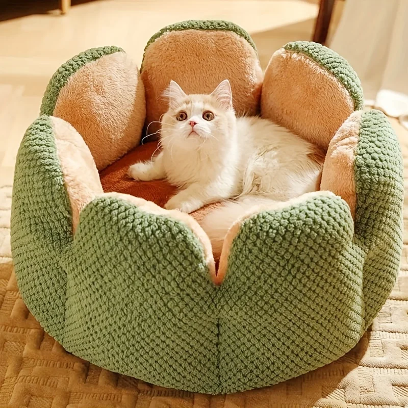 

Flower Shape Cat Bed Soft Nest Semi Enclosed Pet House Comfortable