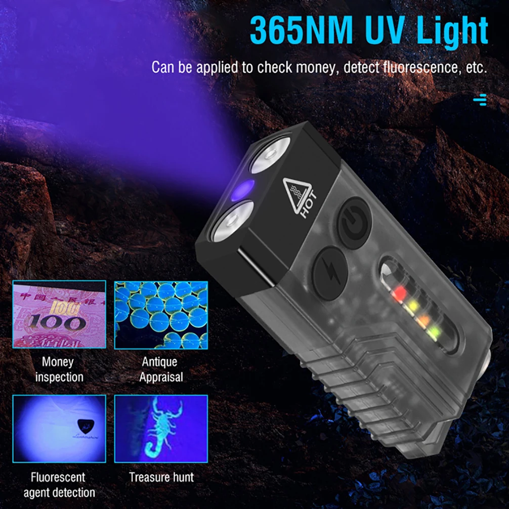 

V10 EDC Flashlight USB Type-C Charging 1000LM UV IPX4 Waterproof Magnetic Buzzer Red Light SOS Mini Keychain Light