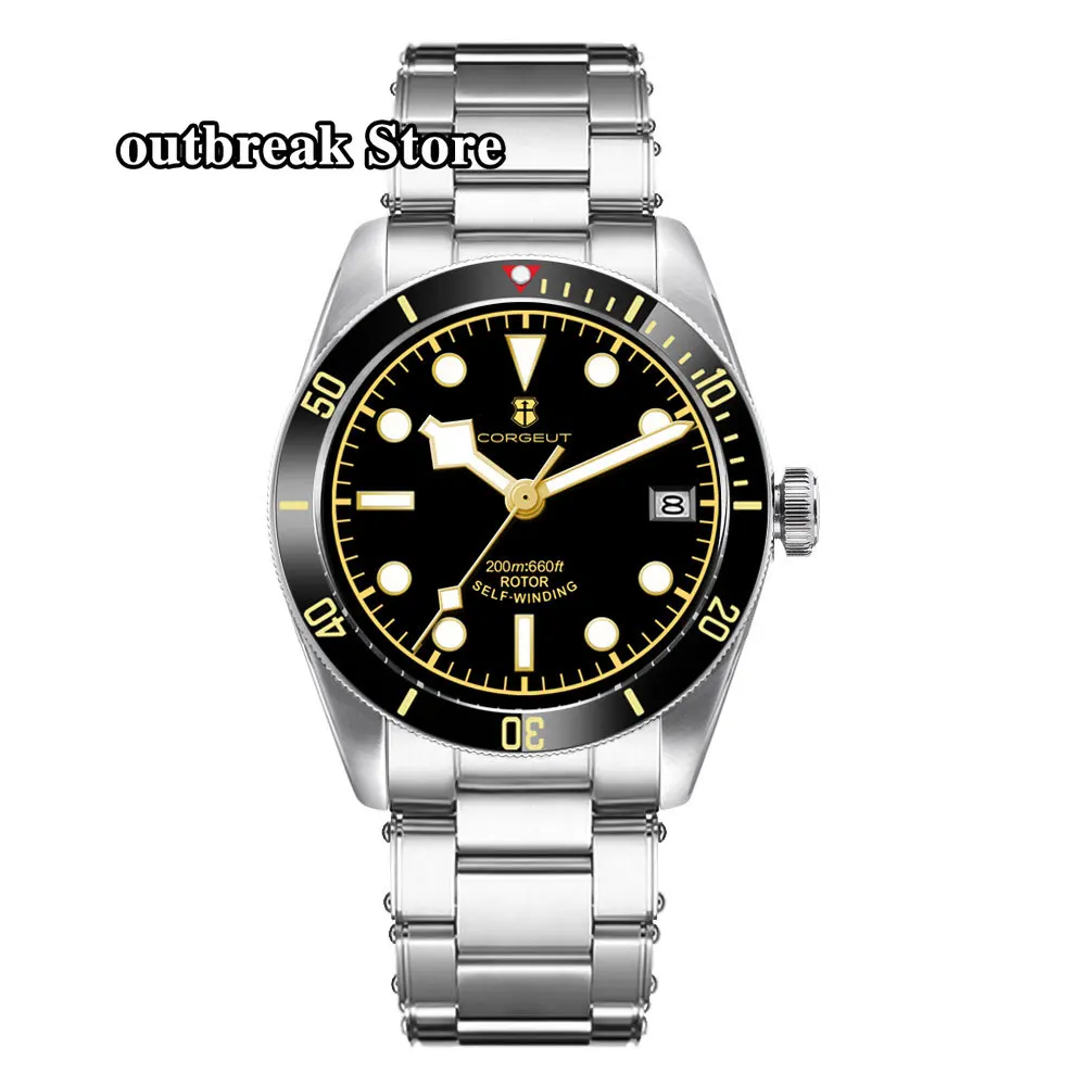 

39mm Corgeut Sterile Steel NH35A Black Dial Men Watch Sapphire Crystal Ceramics Bezel Automatic Wristwatch Relógio